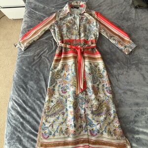 Zara Printed Midi Dress / Kimono Style –  Belted